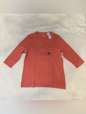 L.L. Bean Women's Coral Henley-Style 3/4 Sleeve Top -NWT